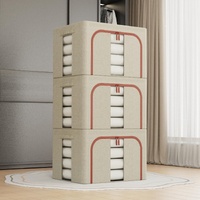 CARLA HOME 3 pack Large Clothes Storage Bins with Lids for Clothing, Bedding, Blankets, Toys (66L capacity - Beige)