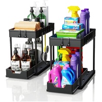 CARLA HOME 2 Pack Under Sink Organizer with Pull-Out Basket and Hooks for Bathroom & Kitchen