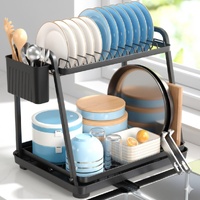 CARLA HOME 2-Tier Dish Drying Rack for Kitchen Countertop with Drainage Tray, Utensil Holder, Cutting Board Slot & Cup Hooks