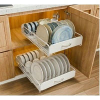 CARLA HOME 2 Pack Pull Out Dish Rack for Kitchen Cabinet with Slide Out Drawer Organizer for Plates, Bowls & Utensils