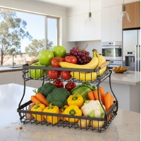 CARLA HOME 2-Tier Fruit Basket Metal Storage Bowl Kitchen Counter Organizer with Handles for Fruits, Vegetables, Snacks & Bread