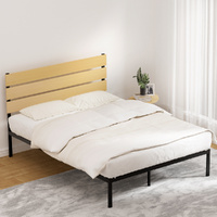 Bed Frame Queen Size Metal Base Mattress Platform Foundation Black PAULA