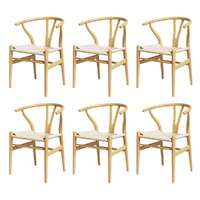 1 Set of 6 Artiss Dining Chairs Wooden Rattan Seat Wishbone Back