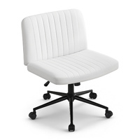 Artiss Criss Cross Chair with Wheels Wide Cross Legged Office Desk Vanity Chair PU Leather, Armless Height Adjustable Swivel Home Office Chair for Hom