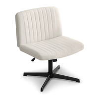 Artiss Criss Cross Chair No Wheels Fabric Wide Cross Legged Office Desk Vanity Chair Armless, Height Adjustable, Swivel Home Office Chair for Home Com