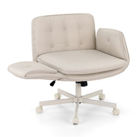 Artiss Criss Cross Chair with Wheels & Adjustable Armrests, Ergonomic Cross Legged Office Desk Chair PU Leather Vanity Chair Swivel for Home, Make Up,