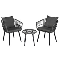 Gardeon 3PC Outdoor Bistro Set Patio Furniture Lounge Setting Table and Chairs Grey