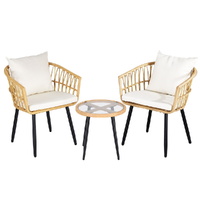 Gardeon 3PC Outdoor Bistro Set Patio Furniture Lounge Setting Table and Chairs Natural