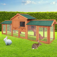 Chicken Coop Rabbit Hutch 220cm x 44cm x 84cm Large Run Wooden Outdoor Bunny Cage House