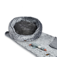Pet Bed Set Dog Cat Quilted Blanket Squeaky Toy Calming Warm Soft Nest Grey XL