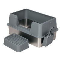 Pawz Stainless Steel Cat Litter Box Large Semi-Enclosed Easy Cleaning Pet Toilet