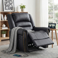 Artiss Leather Manual Recliner Chair with USB Charge Port, Overstuffed Armchair Sofa for Living Room and Nursery, Asjustable Theater Reclining Lounge 