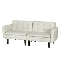 Sofa Bed 2 Seater Tufted Faux Linen Beige