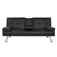 Sofa Bed 168CM Black PU Leather