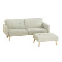 Sofa Bed Ottoman 3 Seater Beige Faux Linen