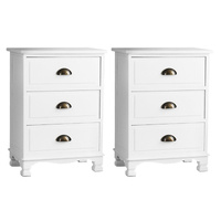 Artiss 2x Bedside Table 3 Drawers Vintage - THYME White