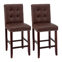 Artiss 2x Bar Stools Kitchen Dining Chairs Counter PU Leather Wooden Ada Brown