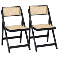 Artiss 2x Dining Chairs Wooden Rattan Foldable Black
