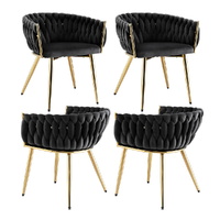 1 Set of 4 Artiss Dining Chairs Velvet Armchair Black