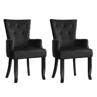 2x Artiss Dining Chairs Velvet French Provincial Armchair Black