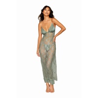 Dreamgirl Long Chemise W G String Sage - Medium