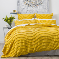 Chenille Wave 100% Cotton Vintage Washed Mustard Tufted Quilt Cover Set by Cloud Linen Queen