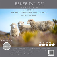 350 GSM Bed Australian Pure Merino Wool Quilt by Renee Taylor Double