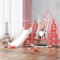 Kids Slide Swing Set Outdoor Toys Playground Activity Basketball Hoop-Pink