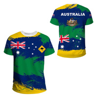Australian Flag & Kangaroo Print Unisex O-Neck Short Sleeve T-Shirt Summer Breathable Cotton-Blend Streetwear Top（L）| Other styles Available in Store