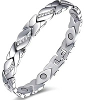 Christmas gift Stylish Ancient Copper Magnetic Therapy Bracelet with Diamond Accents - Enhance Health & Elegance（silver）