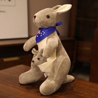 Kangaroo Stuffed Animal with Joey in Pouch & Australia Scarf - Soft Cuddly Plush Toy(32cm, light grey)| Other Colors Available in Store
