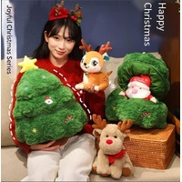 Christmas 4-in-1 Plush Set (Tree + Santa + Reindeer): Perfect Birthday/Christmas/Party Gift for Boys, Girls & Adults