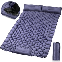 Double Camping Pad with Built-in Pillow: Foot Pump Inflatable Mattress for Tent/Backpacking – Ultralight, Foldable (Dark Blue)
