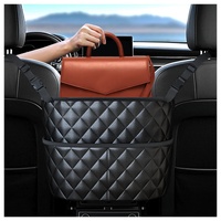 Car Seat Storage Bag: PU Leather Organizer with Hooks – Pet Barrier, Safe Driving Storage for Wallets/Phones (Black)