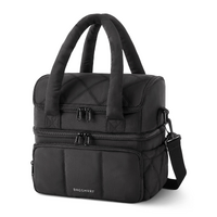 Double-Layer Insulated Lunch Bag with Quilted Design – 11.8L Cooler Tote for Work, Picnics & Travel (Black) | Other Colors Available In-Store