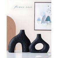 Minimalist Ceramic Vase Set (2-Piece): Modern Home Decor for Flower Arrangements (Black) | White Version Available In-Store