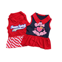 Pet products 2-Piece Dog Summer Dress Set - Team Spirit & SUPER ADORABLE Designs, Red White Stripes & Navy Blue, Peter Pan Collar, Cute Fit for Dogs（L