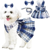 pet products Dog Dress Bowknot Harness Leash Set for Small Dogs Girl Cute Plaid Dog Dress Pearls Bow Tie Spring Summer Princess Clothes Birthday Holid