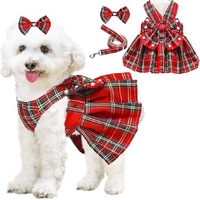 pet products Dog Dress Bowknot Harness Leash Set for Small Dogs Girl Cute Plaid Dog Dress Pearls Bow Tie Spring Summer Princess Clothes Birthday Holid