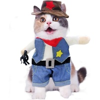pet products Small Dog Cowboy Costume with Hat 2pcs Funny Halloween Chucky Costumes Cool West Cowboy Uniform Puppy Denim Overalls Western Cosplay Sher