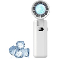 Portable Handheld Turbo Fan with Cooling Tech, Digital Display, 100-Speed Control, Rechargeable 4-in-1 Personal Fan for Travel, Outdoor, Office (White