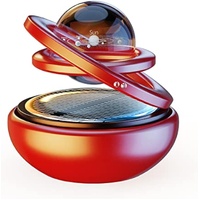 Red Solar-Powered Rotating Car Air Freshener: Space-Themed Dashboard Decor with Ocean Scent & 16 Cologne Pads