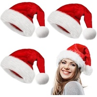 3Pack Christmas Santa Hats for Adults - Extra Thicken Velvet Santa Claus Hats for Women Men Fluffy Plush Xmas Hats Christmas Party Supplies New Year's
