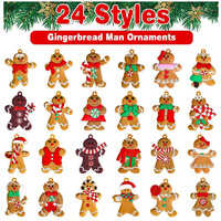 24pcs Christmas Ornaments Cute Snowman Xmas Tree Decorations Santa Claus Plastic Figurines Ornaments with Sugar Cookie House for Christmas Tree Hangin