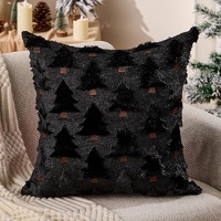 Christmas Pillow Covers 18x18 inch Set of 2 Black Christmas Decorations Soft Plush Faux Fur Wool Xmas Tree Throw Pillow Cases Winter Holiday Decor for