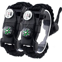 21 in 1 Survival Bracelet, Paracord Emergency Outdoor Sports Wristband Kit Waterproof Compass, SOS LED Light, Thermometer, Rescue Whistle, Fire Starte