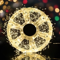 300 LED Warm White Fairy String Lights, 9m Black Wire, Battery-Operated, IP44 Waterproof, Timer Function for Christmas Bedroom Wreath Decor (Batteries
