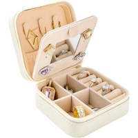 White Travel Jewelry Box with Mirror: Compact, Organised Storage for Rings, Necklaces & Earrings, Ideal for Aussies