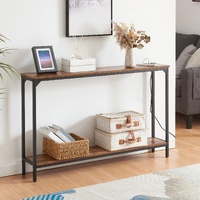 2 Tier Console Table with Power Outlets and USB Ports, Wood Entryway Table with Charging Station & Storage Shelf, Narrow 2-Tier Sofa Table for Living 