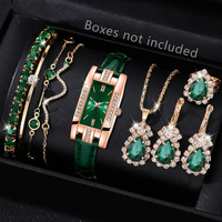 Green Womens Quartz Watch Jewelry Gift Set